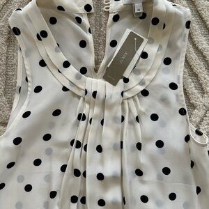 J. Crew Cream and Black Polka Dot Silk Blouse NWT 00